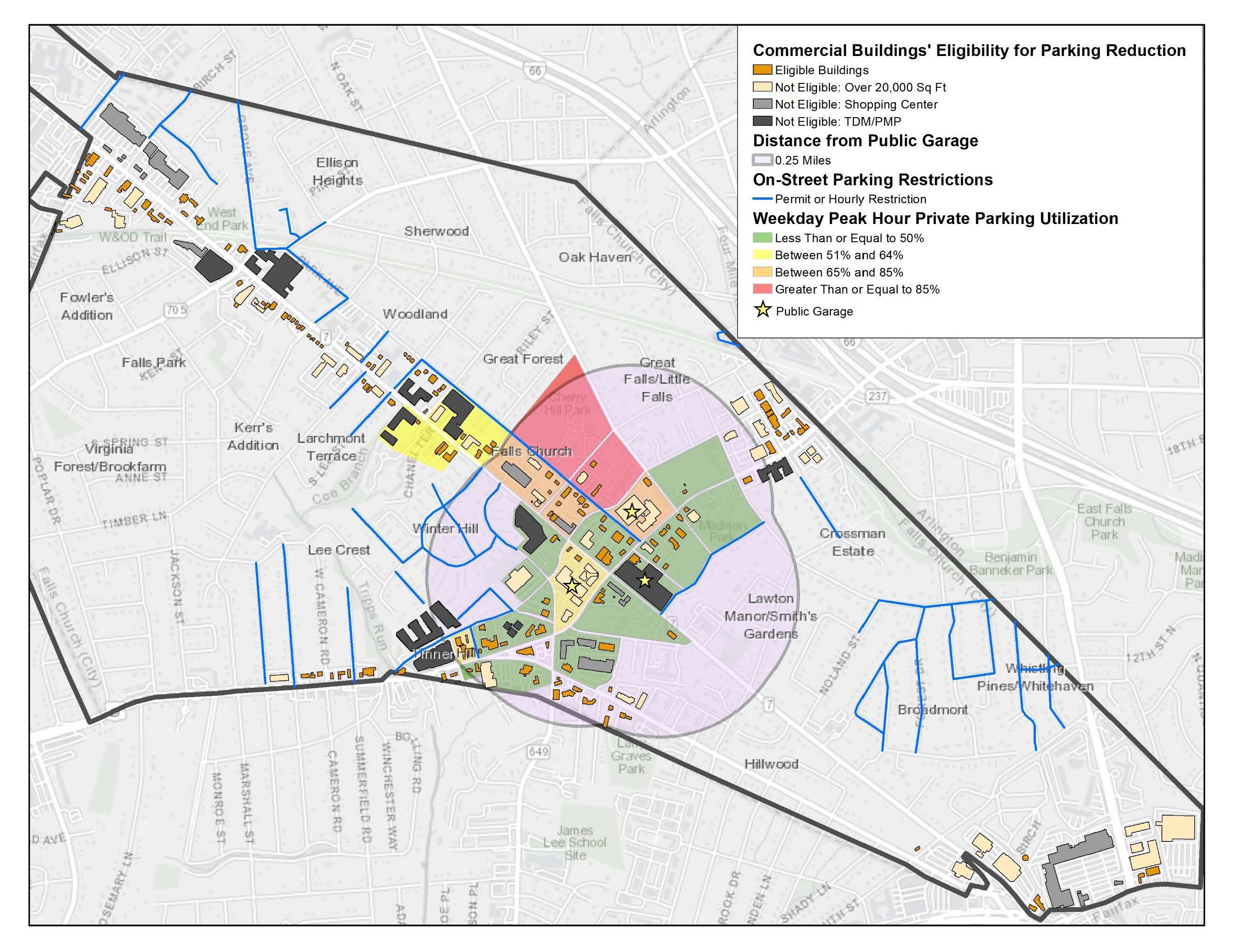 Map of commercial buildings eligible for parking reductions