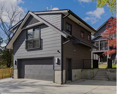 A short-term rental accessory dwelling in Washington DC, over a two-car garage.