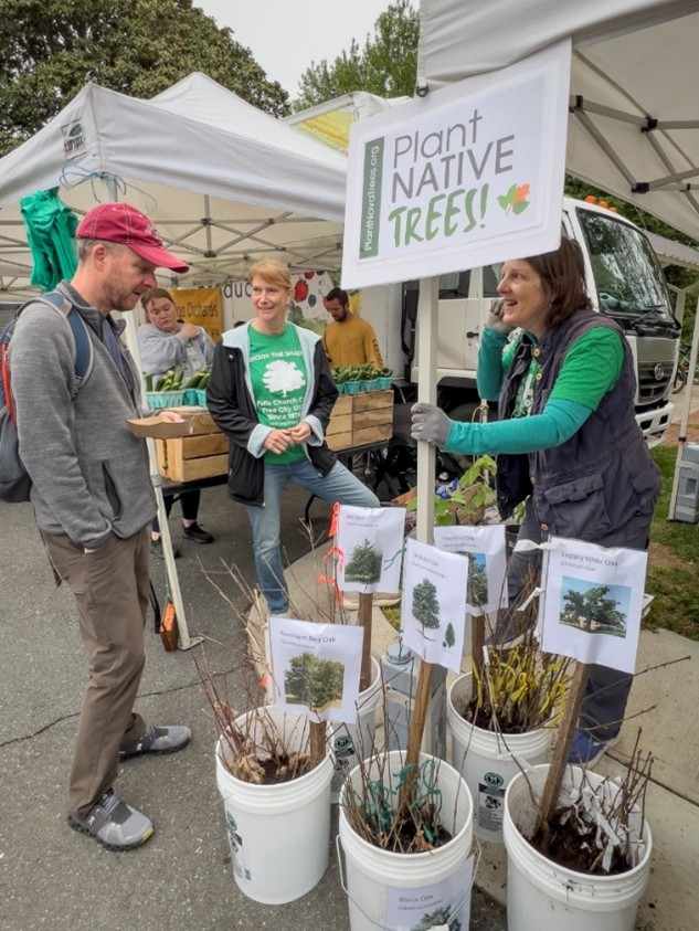 Arbor day tree giveaway at the Farmers Market.