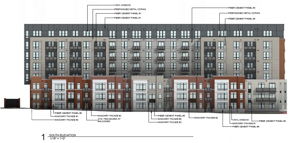 Founders Row II south elevation, along Ellison St