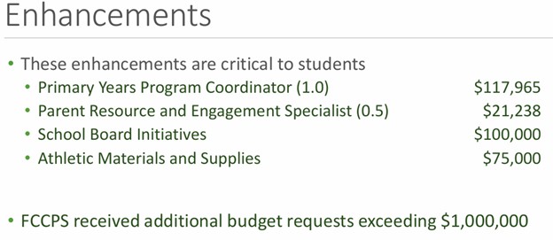 FCCPS enhancements expenses