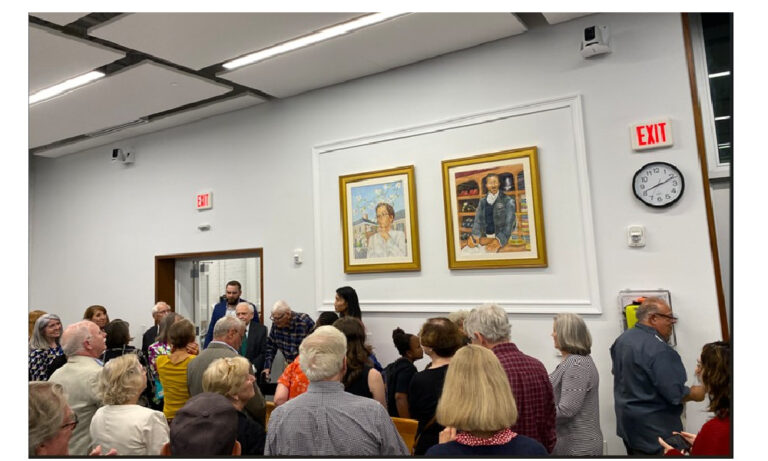 new city council chambers portraits unveiling of Foote and DeLong
