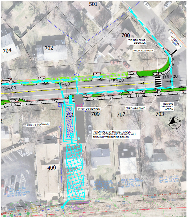 Map of stormwater vault behind the American Legion Post 130.