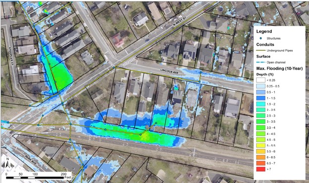 Greening of Lincoln flood risk map for the west end of Lincoln near West St