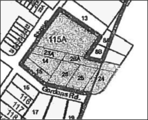 Map of the Gordon Road parcels in the Boundary adjustment