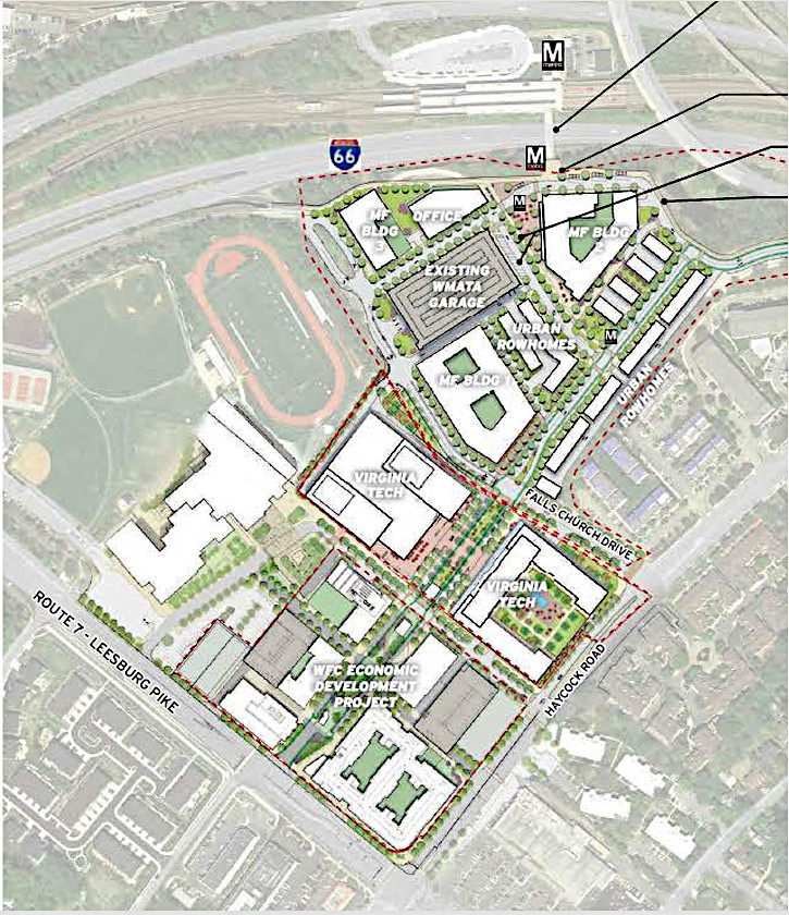 Site plan showing future developments for the West Falls WMATA area.