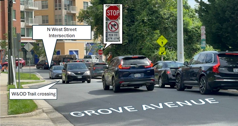 Grove Avenue near the N West St intersection during "rush hour".