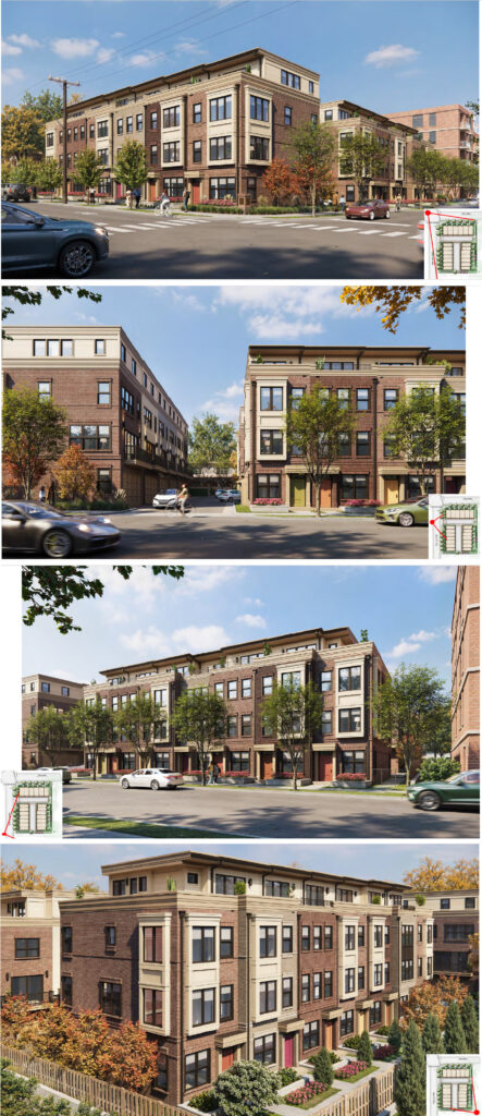 Four renditions of Lee Park townhomes for the first review at the Planning Commission meeting July 17, 2024.