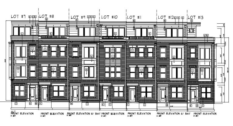 Lee Park townhomes front elevation units 7-13