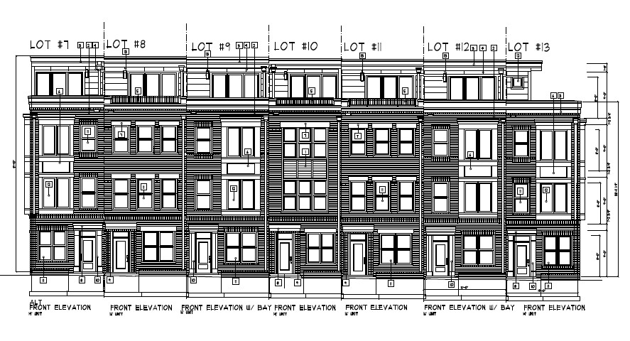 Lee Park townhomes front elevation units 7-13