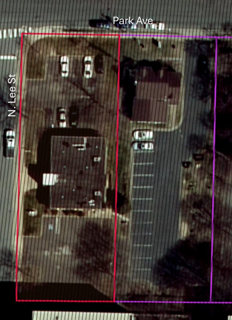 Lee Park townhomes location - aerial view with lot lines.