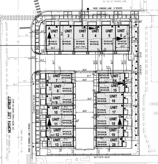 Lee Park townhomes site plan drawing.