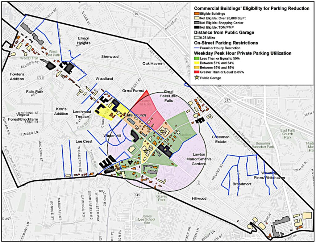 Map of 172 buildings eligible for parking reductions