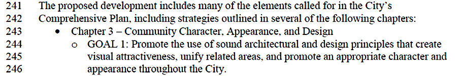 Section of staff report - justification of project against comp plan