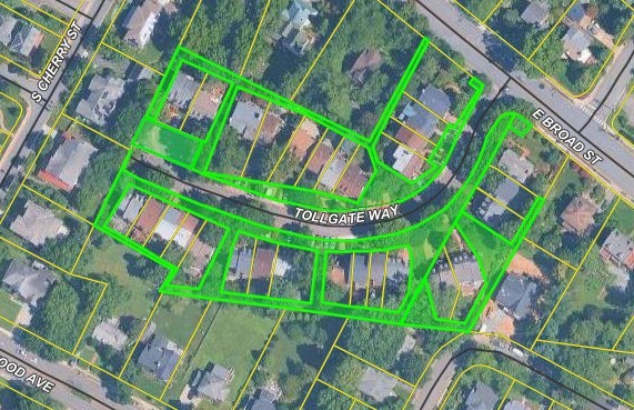 Tollgate Townhouses aerial map showing lots and HOA land.