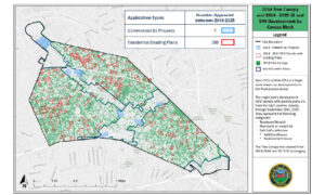 Map showing tree canopy and development