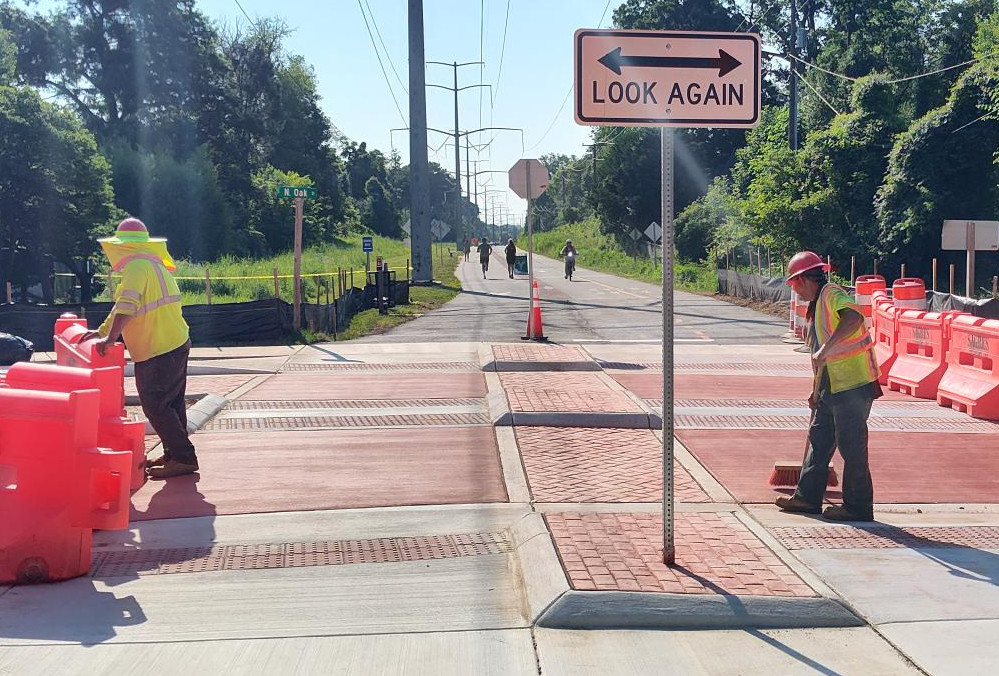 Newly constructed W&OD trail crossings at Oak St.