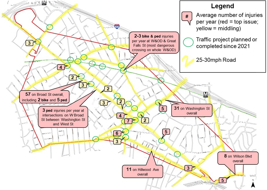 Map showing locations of traffic crashes